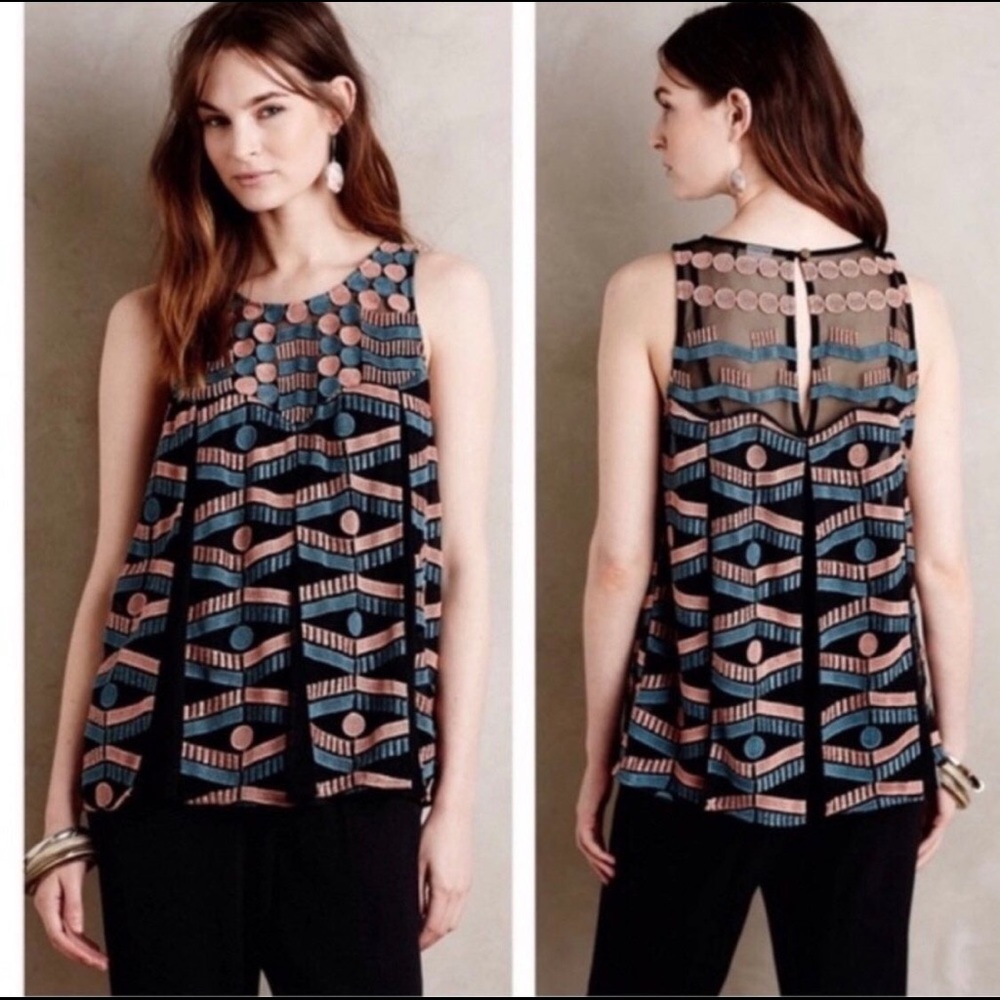 Anthropologie Akemi + Kin Anthro Embroidered Polka Dot Mesh Top